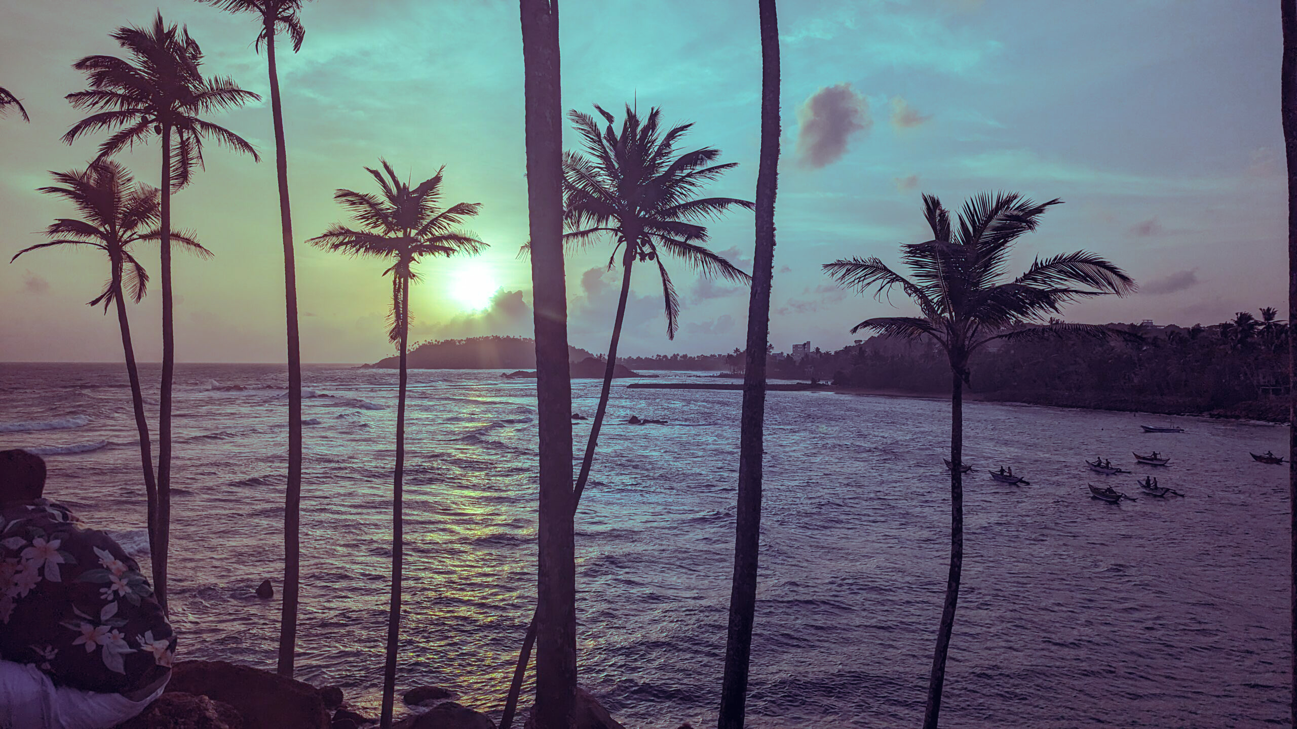 Photograph of a sunset in Weligama with a color filter